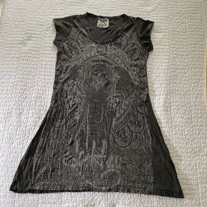 Sanskrit mantra, yoga tunic with elephant.